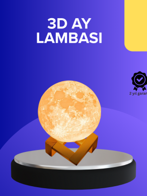 16 Renkli 3D Baskılı Ay Lambası Ahşap Standlı ve Uzaktan Kumandalı