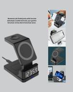 Kablosuz Şarj İstasyonu ve Dijital Saat – Apple Uyumlu, 3 Kademeli Işık Ayarı - Görsel 4