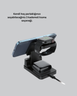 Kablosuz Şarjlı Dijital Masa Saati – 3 Parlaklık Seviyeli LED, Hızlı Şarj, Apple Uyumlu - Görsel 5