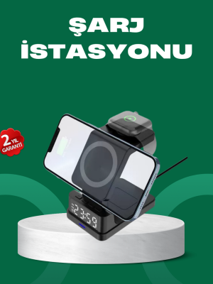 Dijital Saatli Kablosuz Şarj İstasyonu – 3’ü 1 Arada Apple Uyumlu Hızlı Şarj ve LED Ekran