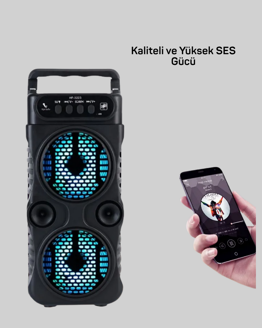 1240095_8-27.png LED Işıklı Kablosuz Hoparlör – Bluetooth, FM Radyolu, Taşınabilir Şarjlı - Görsel 4
