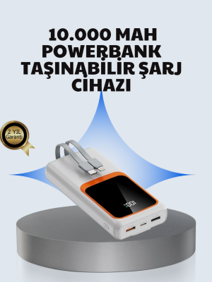 Kompakt 10000 mAh Powerbank – Dijital Göstergeli, Type-C ve Lightning Uyumlu