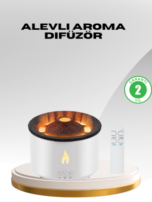 Alev Efektli Aromaterapi Difüzörü – 360 ml Su Hazneli, Sessiz ve Zaman Ayarlı