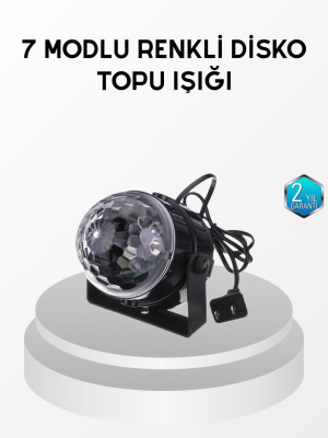 7 Renk Modlu Müzik Sensörlü Disko Topu – LED Işıklı Parti Aydınlatması