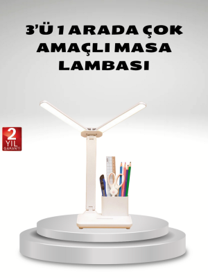 Kısılabilir LED Masa Lambası – Kalemlik ve Telefon Standlı, Göz Yormayan Işık