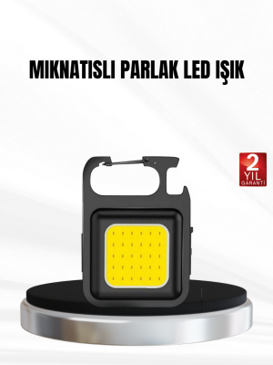 Şarjlı COB LED Anahtarlık Fener – 4 Modlu, Manyetik ve Katlanabilir Standlı