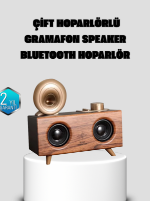 Gramafon Tasarımlı Bluetooth Hoparlör 3D Ses Teknolojili Çok Fonksiyonlu