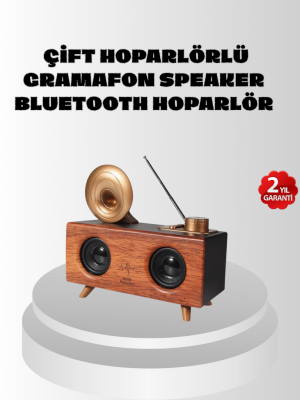 Çift Hoparlörlü Retro Bluetooth Speaker 1800mAh Bataryalı AUX USB SD Kartlı