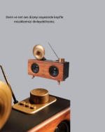 Retro Gramafon Bluetooth Hoparlör Çift Stereo Sesli FM Radyo Destekli - Görsel 2