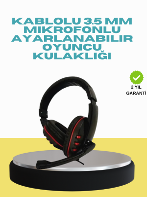 Kırmızı Işıklı Oyuncu Kulaklığı Kablolu Mikrofonlu Profesyonel