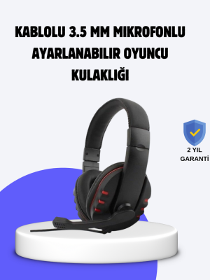 Kırmızı Oyuncu Kulaklığı Mikrofonlu Ayarlanabilir Konforlu Tasarımlı