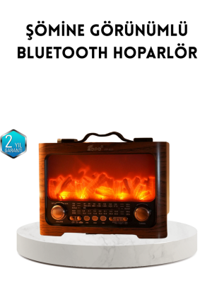 Şömine Efektli Solar Hoparlör Bluetooth 5.3 Radyo AUX USB TF Destekli