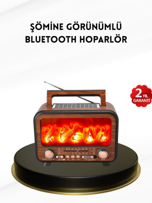 Alev Işığı Efektli Solar Bluetooth Hoparlör Radyo Destekli Taşınabilir Model