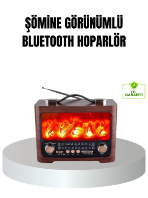 Solar Şarjlı Şömine Alev Efektli Bluetooth Hoparlör 7W Taşınabilir Ses Sistemi