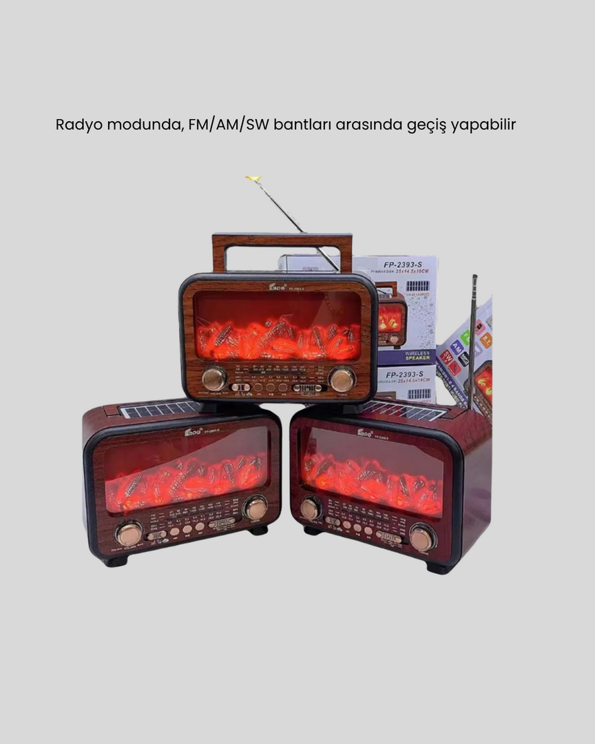 1241353_7-162.png Solar Şarjlı Şömine Alev Efektli Bluetooth Hoparlör 7W Taşınabilir Ses Sistemi - Görsel 5