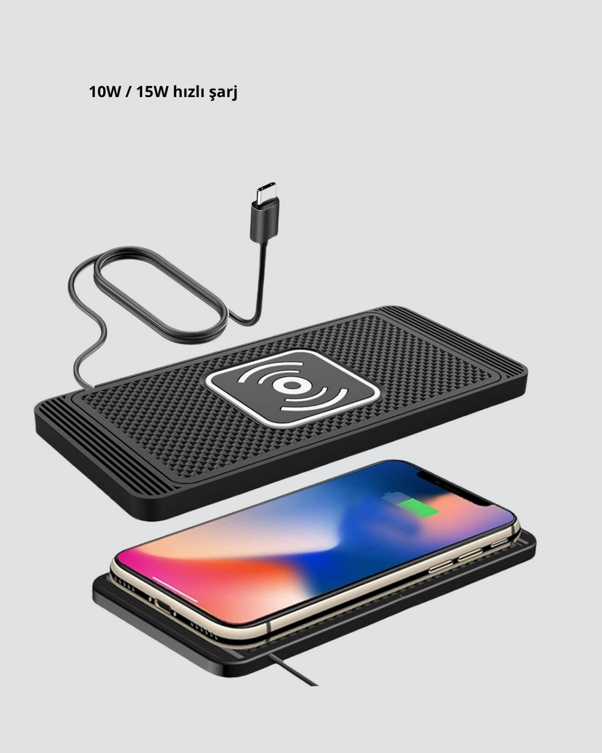 1241356_5-161.png Manyetik Kablosuz Şarj Pedi 15W Hızlı Şarj Kaymaz Silikon Qi Destekli - Görsel 3