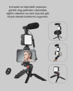 Video Çekim Kiti Tripod LED Işık Harici Mikrofon ve Bluetooth Kumanda Seti - Görsel 5