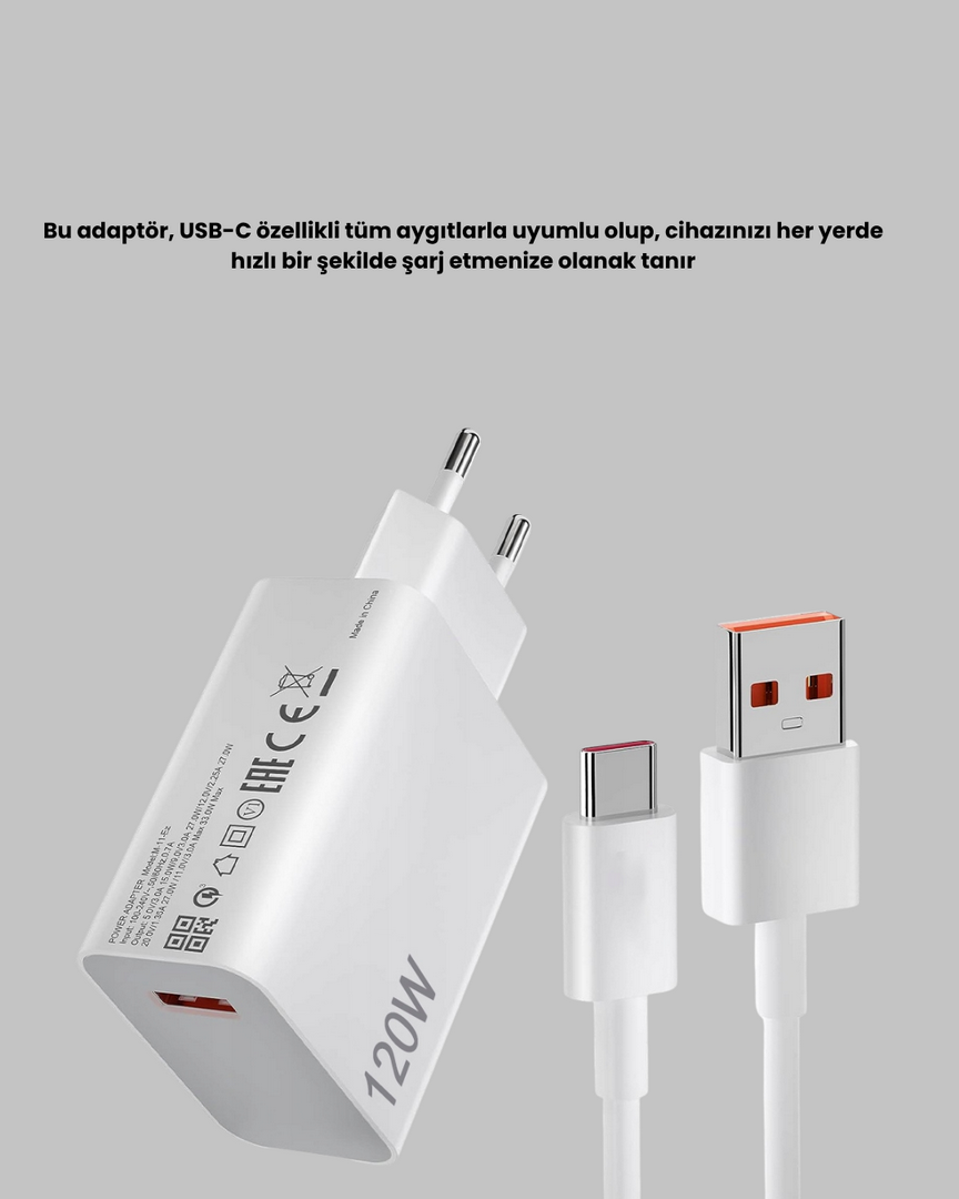 1241360_5-159.png 120W USB-C Şarj Adaptörü Süper Hızlı Şarj Güç Kaynağı Seti - Görsel 3