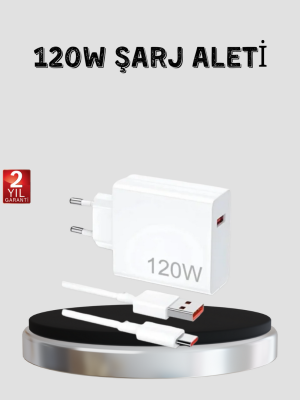 120W Hızlı Şarj Başlığı Ultra Güçlü Type-C Adaptör Kablo Dahil