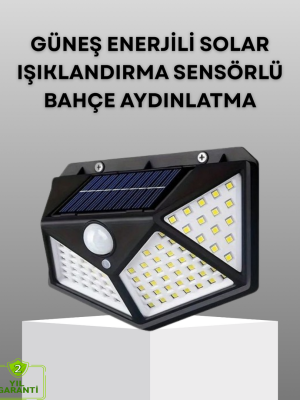 100 LED Solar Lamba Hareket Algılamalı Bahçe Duvar Dış Mekan Aydınlatma