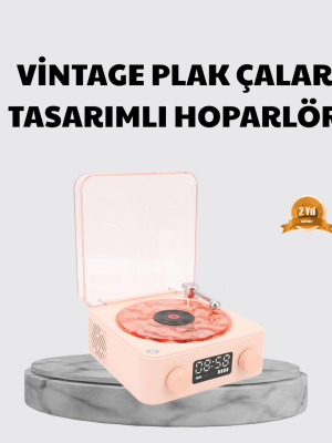 3-ü-1 Gece Işığı Bluetooth Hoparlör ve Dijital Saat Vintage Plak Çalar Tasarımlı