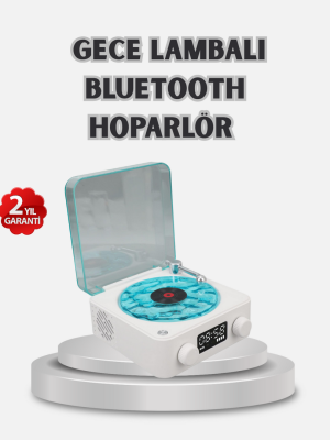 3-ü-1 Gece Işığı Bluetooth Hoparlör Dijital Saat Vintage Plak Çalar Tasarımlı