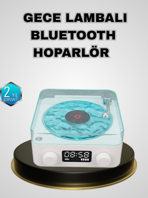 Bluetooth Hoparlörlü Gece Lambası Dijital Saat Ekranlı Su Dalgası Efektli Dekoratif