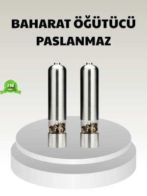 Elektrikli Tuz Karabiber Değirmeni – Paslanmaz Gövde, LED Işıklı ve Ayarlanabilir Öğütme