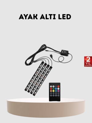 RGB Araç İçi LED Aydınlatma 12V 48 LED Müzik Kontrollü 4 Şerit Set