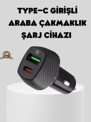 Araç Tipi Hızlı Şarj Adaptörü Type-C PD USB Çift Port Kompakt
