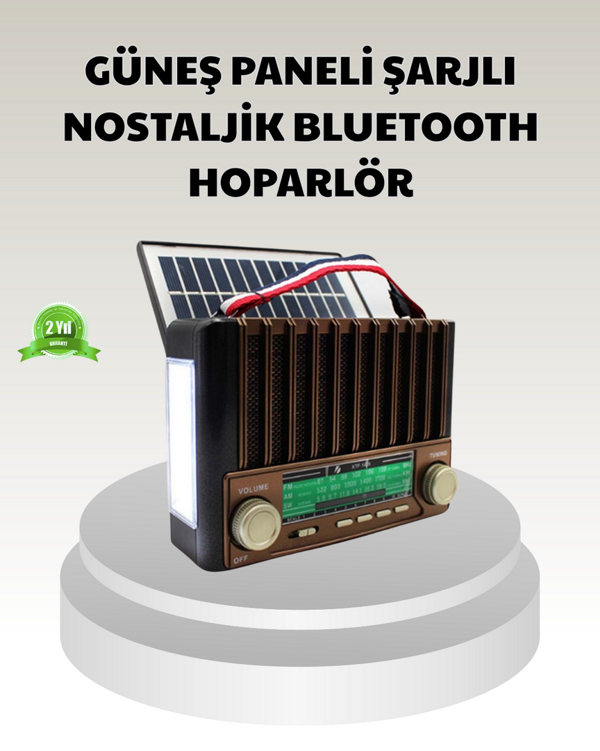 1242047_2-172.png Güneş Enerjili Taşınabilir Hoparlör KTF-1428 Bluetooth Radyo USB SD Kart Destekli - Görsel 1