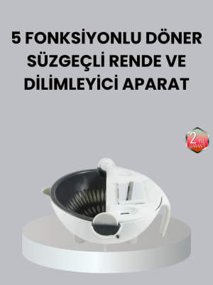 Döner Mekanizmalı 5’i 1 Arada Süzgeçli Rende Sebze Meyve Doğrama Cihazı