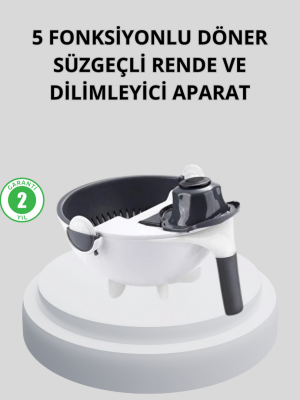 5 Fonksiyonlu Döner Rende Süzgeçli Çok Amaçlı Sebze Doğrayıcı Kaymaz Tabanlı