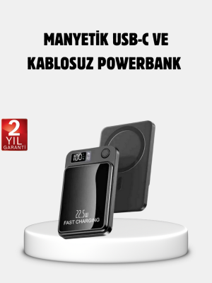 Manyetik Powerbank 15W Wireless Hızlı Şarj LED Ekranlı