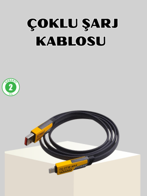 65W Çoklu Şarj Kablosu 4’ü 1 Arada Örgülü Hızlı Veri Aktarım USB-C USB-A
