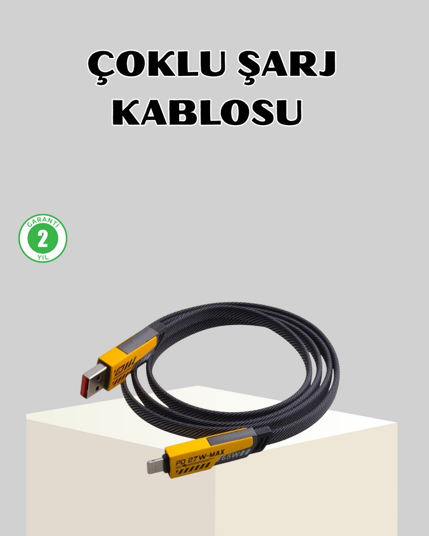1242204_3-189.png 65W Çoklu Şarj Kablosu 4’ü 1 Arada Örgülü Hızlı Veri Aktarım USB-C USB-A - Görsel 1