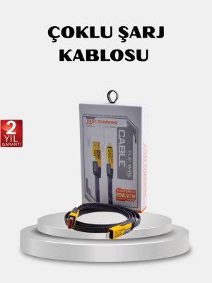 USB-C USB-A 4’ü 1 Arada Örgülü Kablo 65W Hızlı Şarj Metal Uç Dayanıklı
