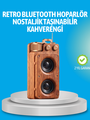 Retro Bluetooth Hoparlör Ahşap Görünümlü 5W Çift Stereo Ses
