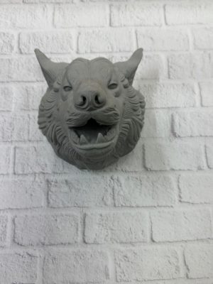 Kurt Başı Duvar Aksesuarı Gri Renk Asılabilir Hediyelik Figür