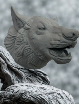 Gri Kurt Başı Figürü Duvar Tipi Dekoratif Heykel Hediyelik