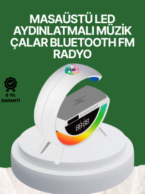 Dijital Saatli Kablosuz Şarj Destekli RGB LED Işıklı Bluetooth Ses Sistemi