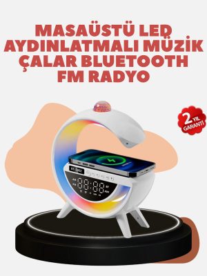 Bluetooth 5.0 Kablosuz Şarj Rampalı FM Radyo ve RGB Işıklı Hoparlör
