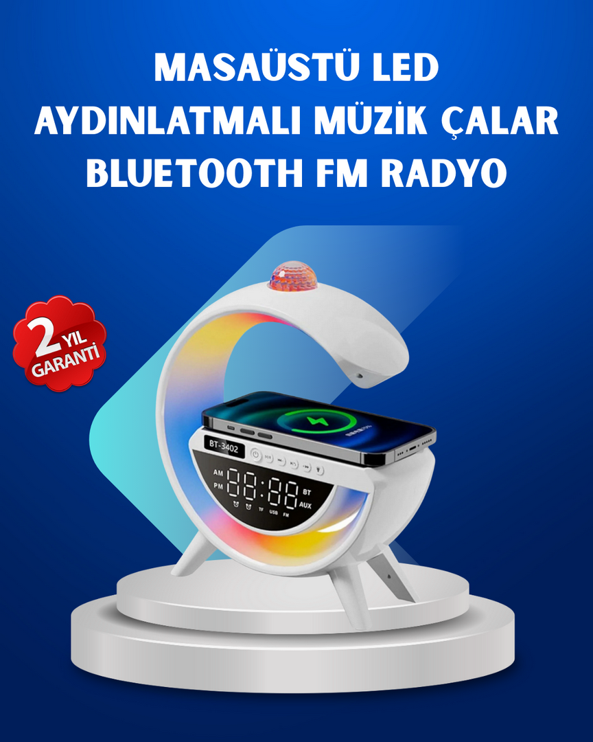 1242480_1-210.png Kablosuz Şarjlı Dijital Saat RGB Işıklı Bluetooth Hoparlör Çok Fonksiyonlu - Görsel 1