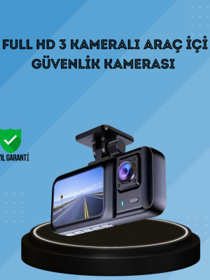 360° Kapsama Sahip Full HD Araç Kamerası 3’lü Kayıt Gece Görüşlü DashCam