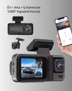 360° Kapsama Sahip Full HD Araç Kamerası 3’lü Kayıt Gece Görüşlü DashCam - Görsel 4