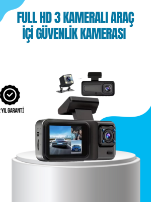 3 Kameralı Araç İçi Kayıt Cihazı 1080P Full HD Gece Görüşlü ve Wi-Fi Bağlantılı