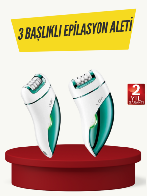 Profesyonel 3 in 1 Epilasyon Cihazı LED Aydınlatmalı Suya Dayanıklı Şarjlı VGR Epilatör