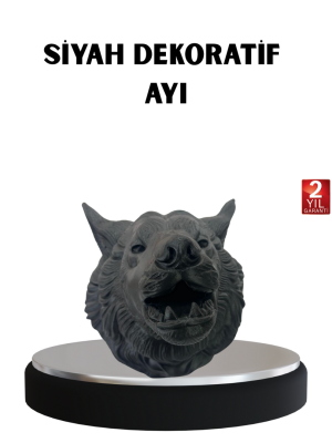 3D Siyah Ayı Başı Duvar Süsü Özel Tasarım Dekoratif Heykel 25x19 cm