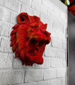 Dekoratif Asılabilir Aslan Başı 3D Duvar Heykeli Gold Red 20x21 cm