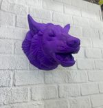 Mor Renk 3D Kurt Başı Duvar Dekoru Asılabilir Maskot Heykel 25x19 cm - Görsel 2